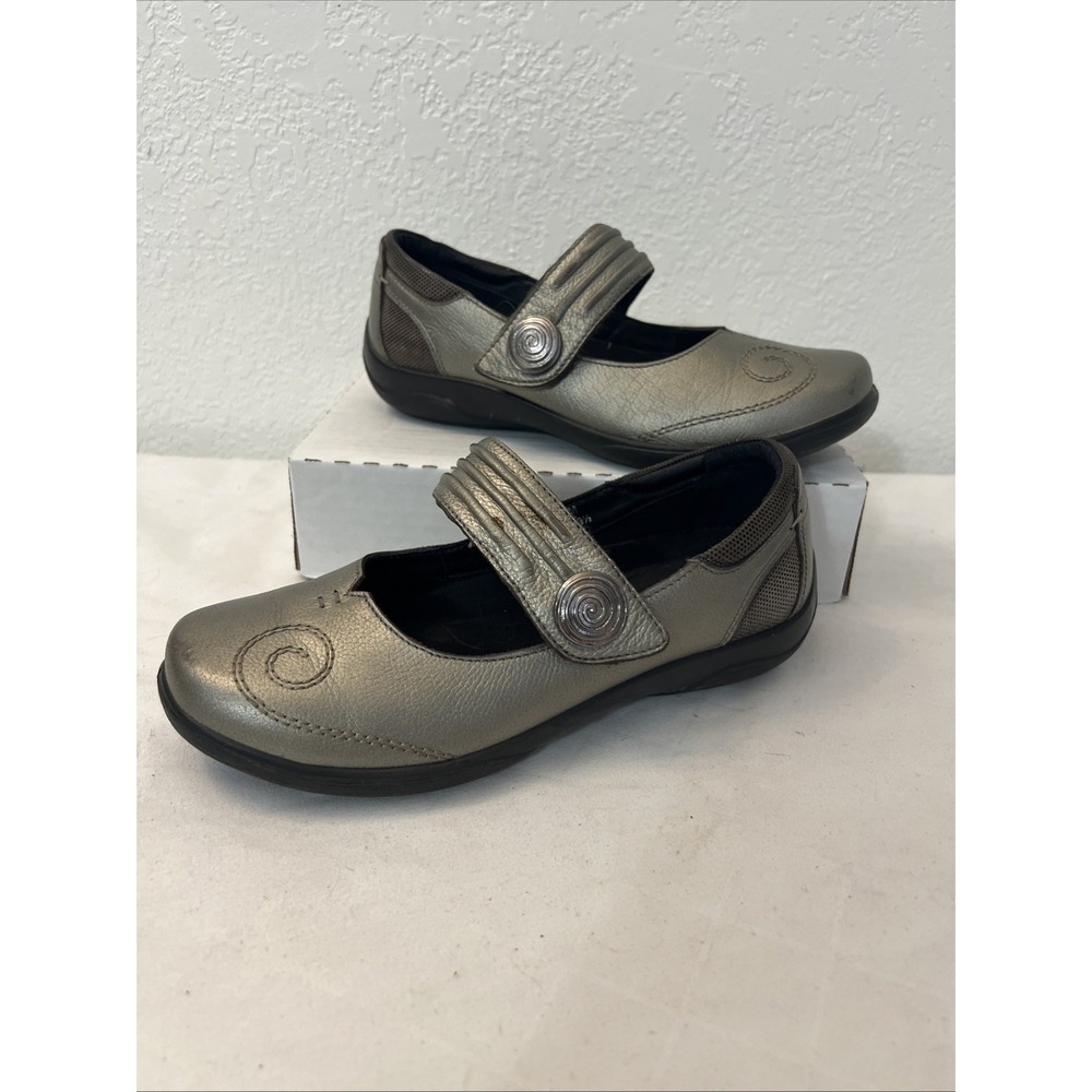 Padders Poem Pewter Leather Mary Jane Shoes Womens Sz 5.5 6 Comfort India UK 3.5